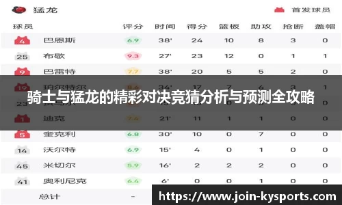 骑士与猛龙的精彩对决竞猜分析与预测全攻略
